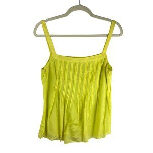 Y2K J Crew Silk Blend Tank Top Women 4 Yellow Square Neck Pleat Pintuck Vacation